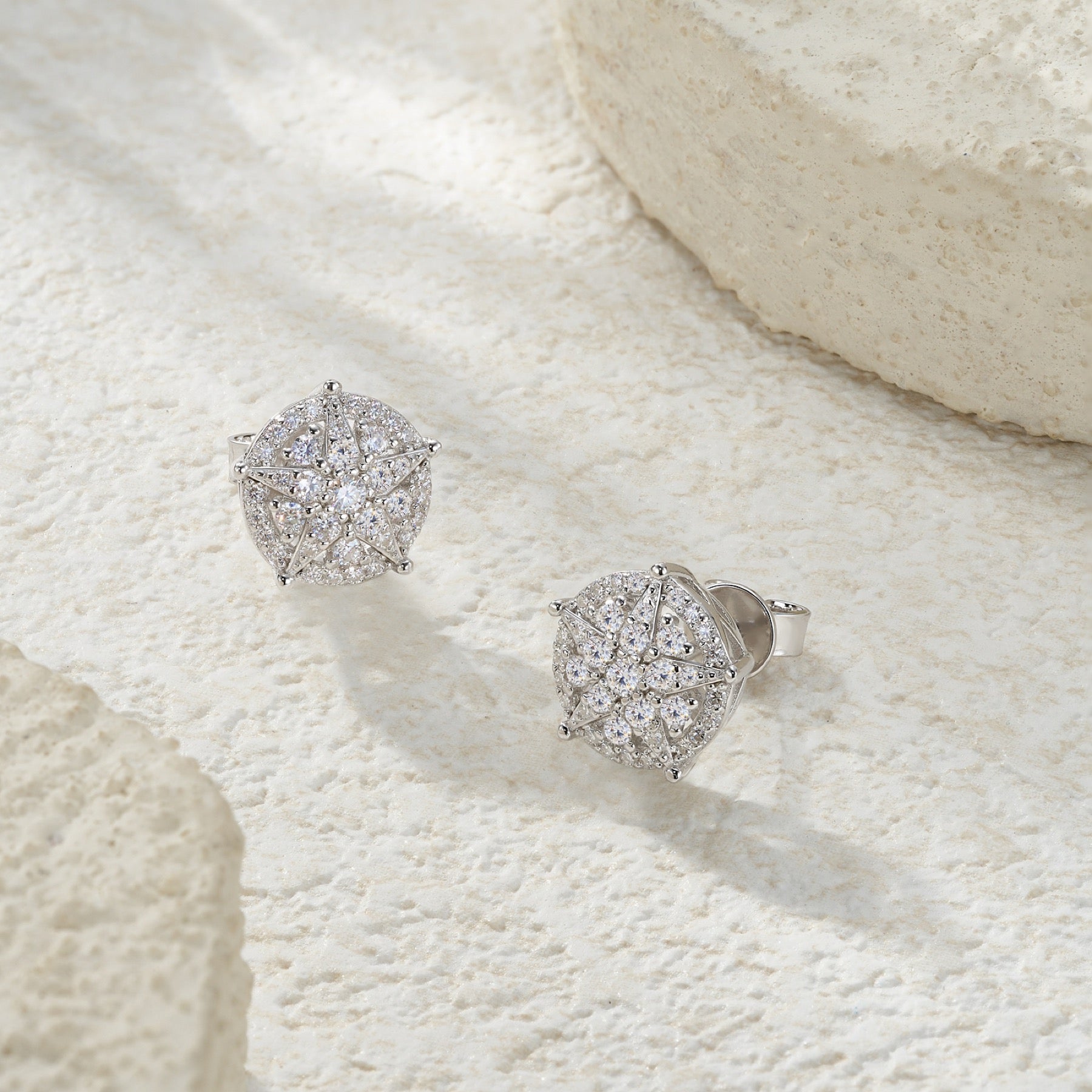 Girandola Moissanite Halo Stud Earrings in Sterling Silver