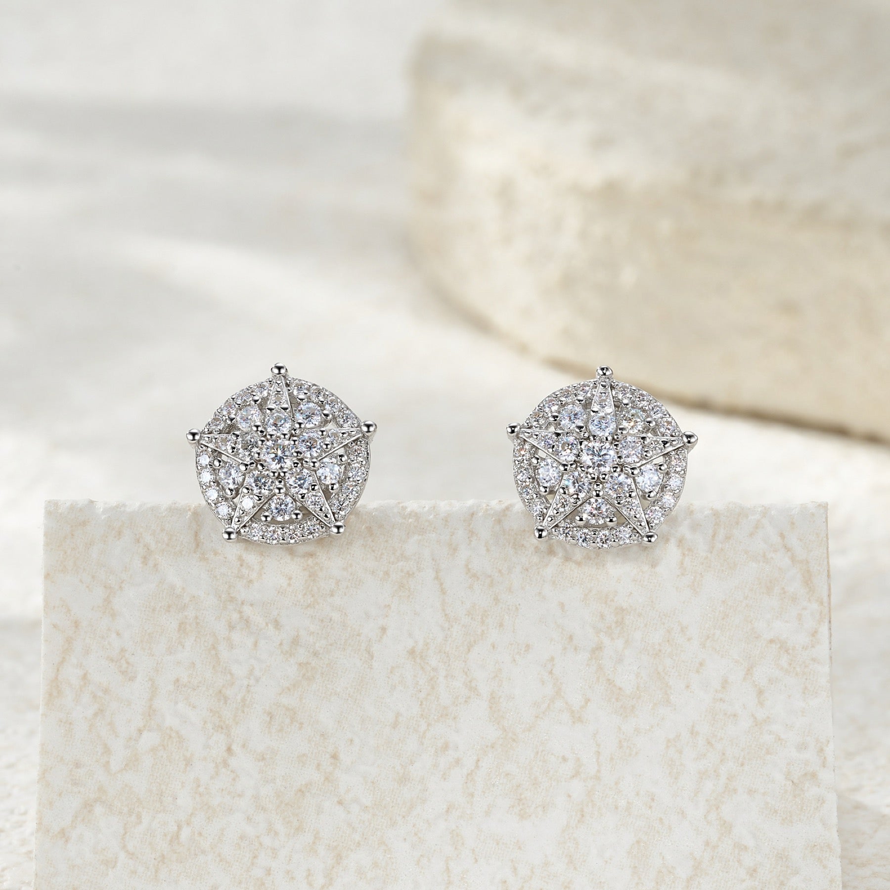 Girandola Moissanite Halo Stud Earrings in Sterling Silver
