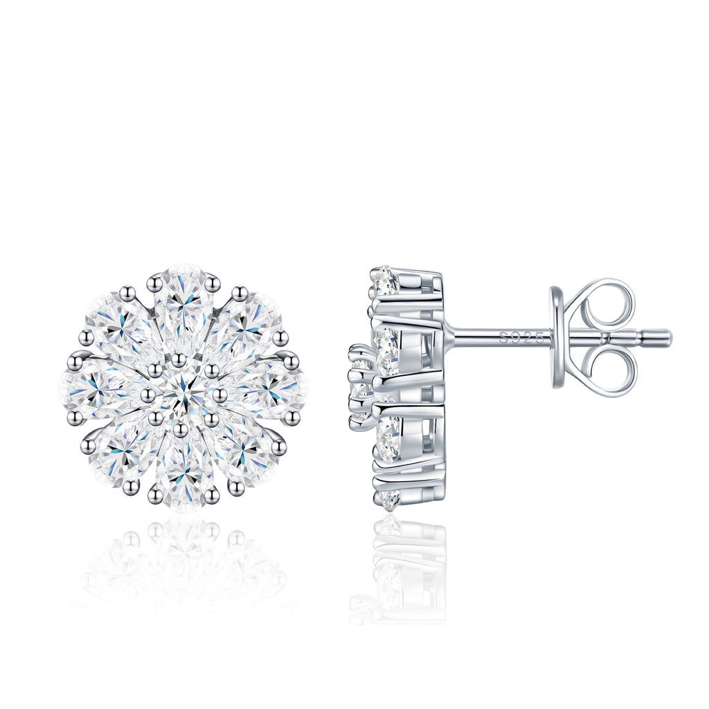 Fioritura Moissanite Halo Stud Earrings in Sterling Silver