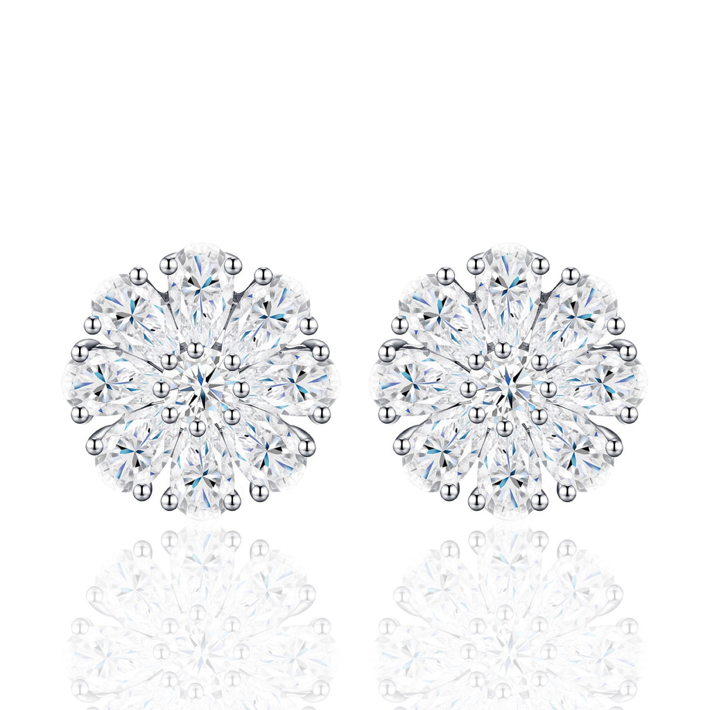 Fioritura Moissanite Halo Stud Earrings in Sterling Silver