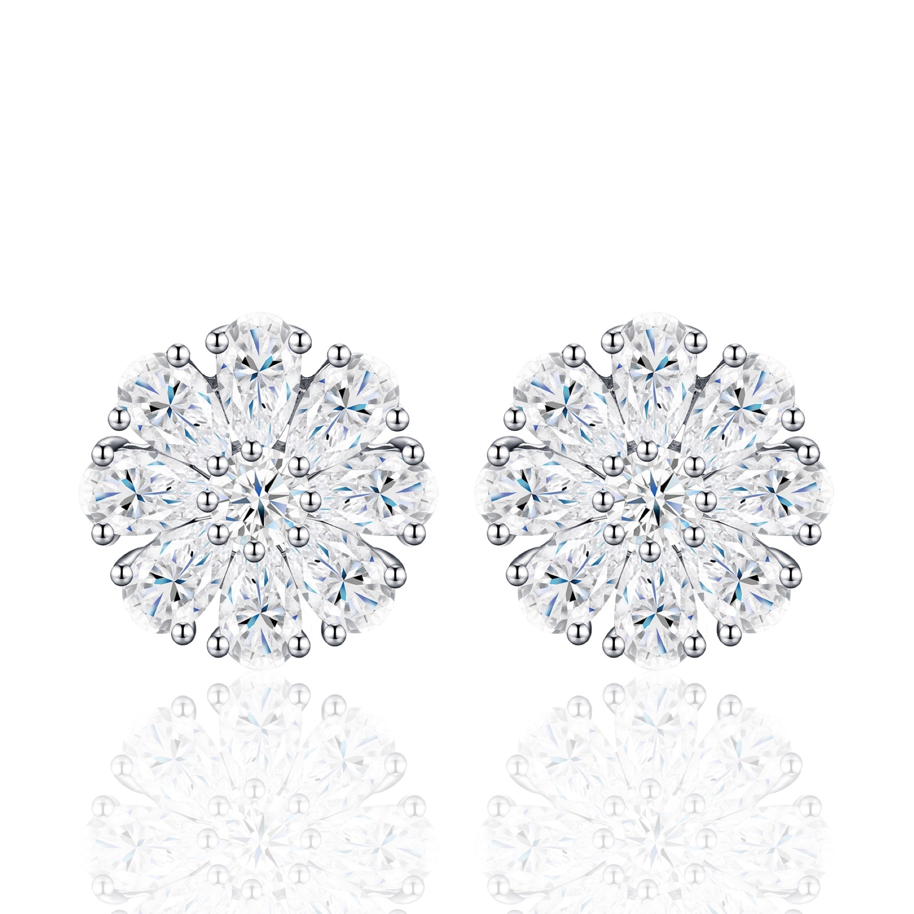 Fioritura Moissanite Halo Stud Earrings in Sterling Silver