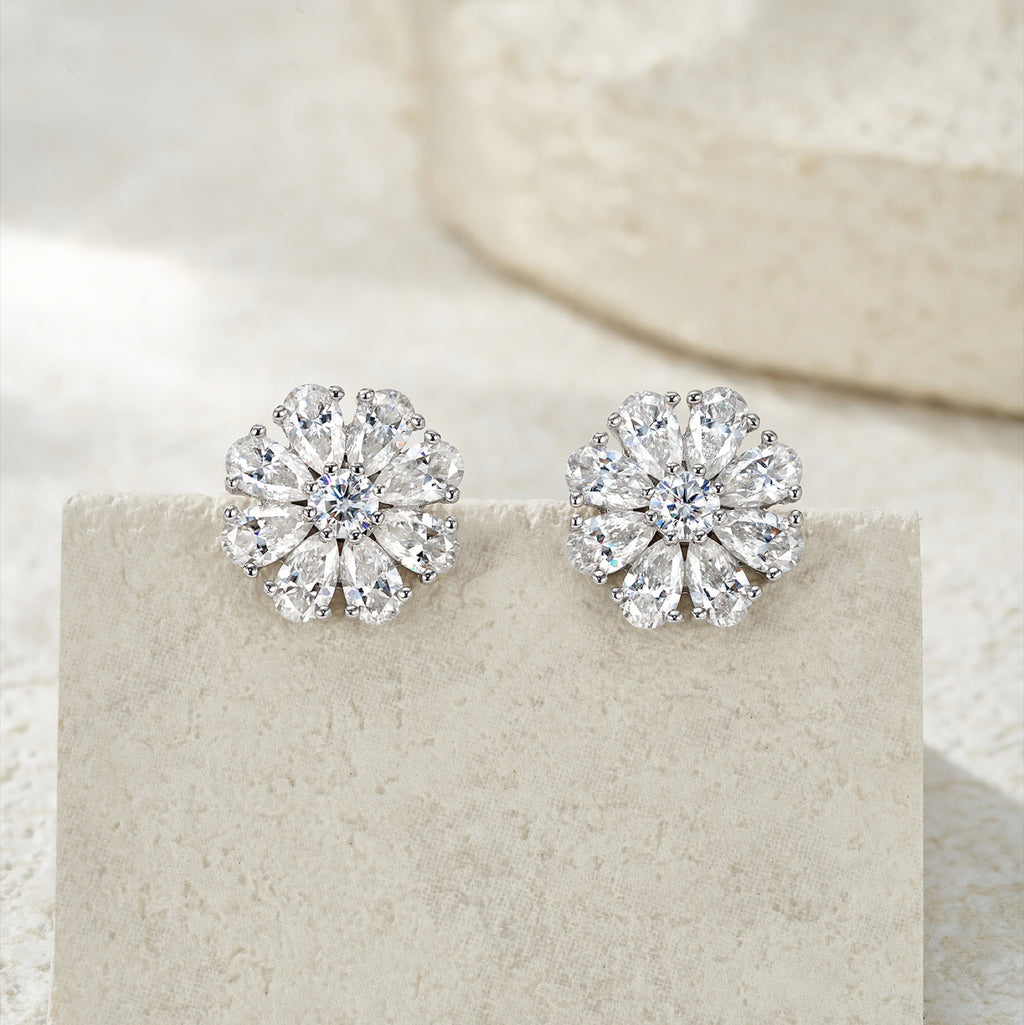 Fioritura Moissanite Halo Stud Earrings in Sterling Silver