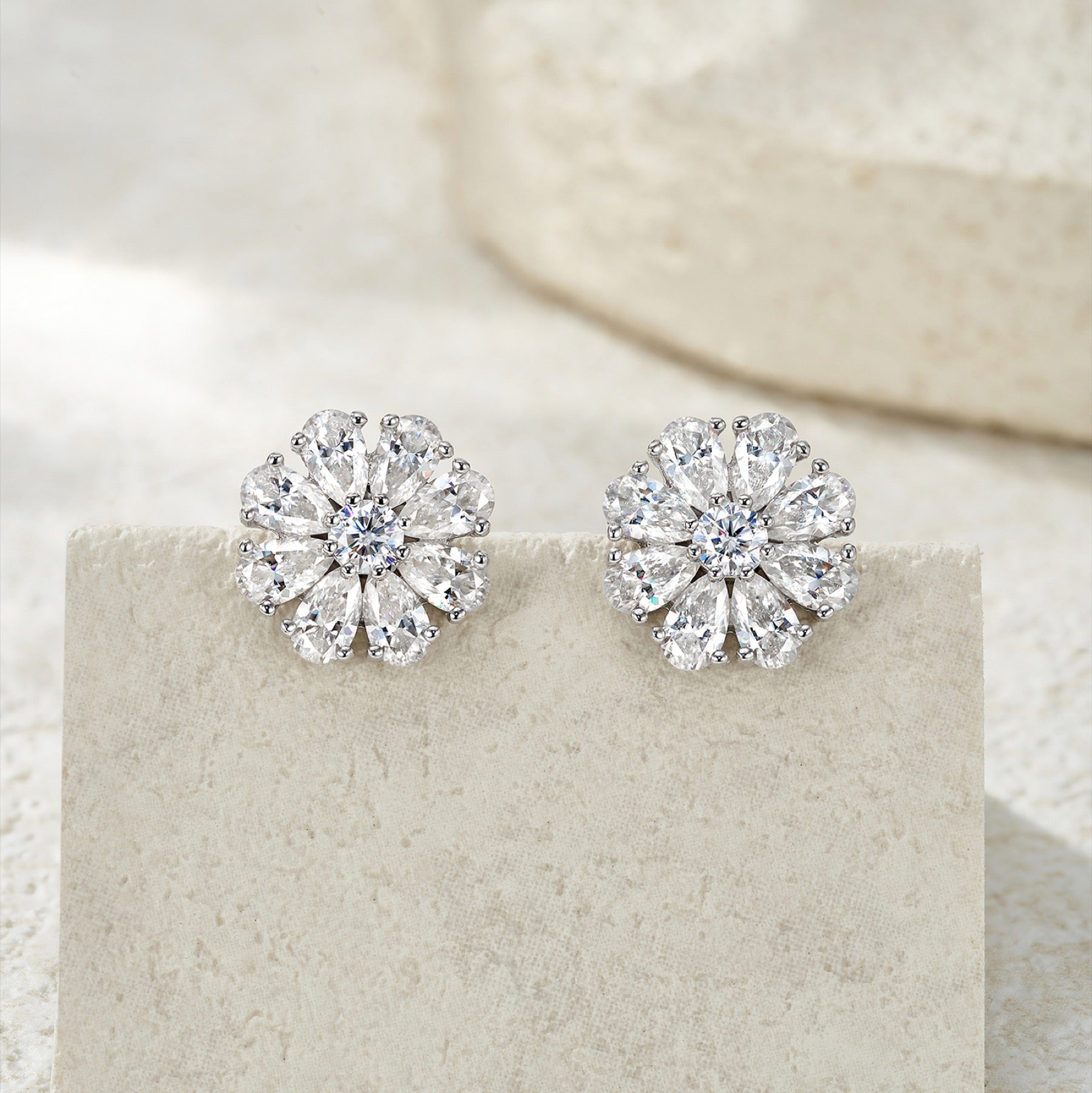 Fioritura Moissanite Halo Stud Earrings in Sterling Silver