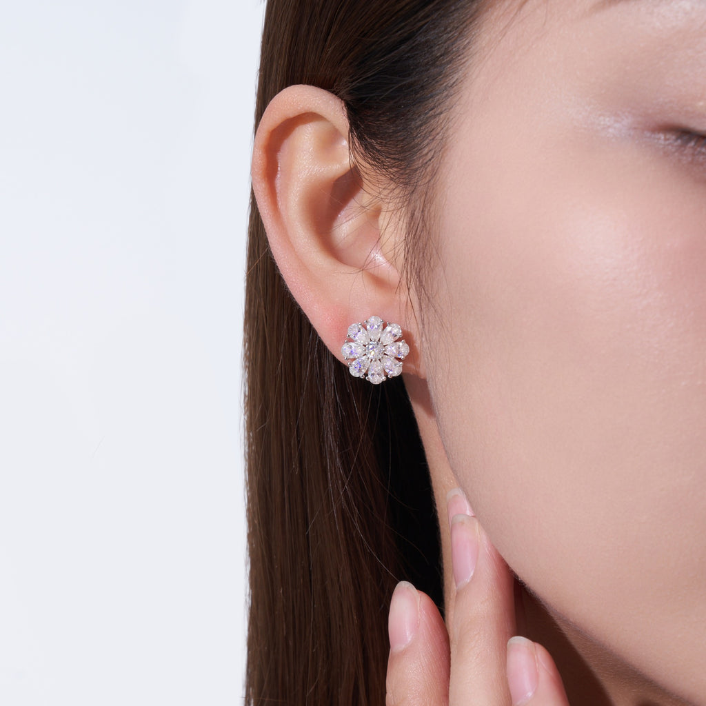 Fioritura Moissanite Halo Stud Earrings in Sterling Silver