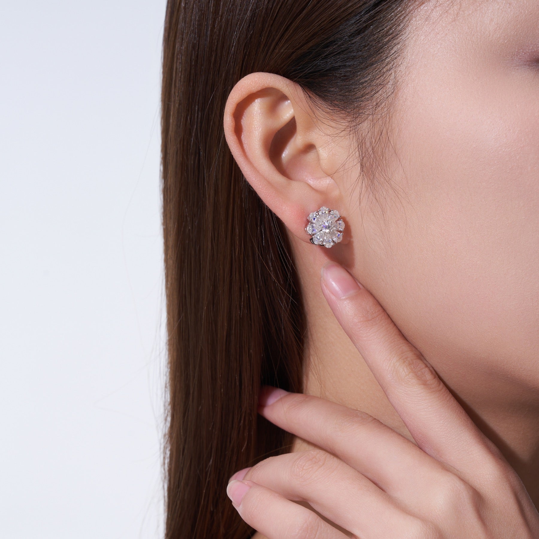 Fioritura Moissanite Halo Stud Earrings in Sterling Silver