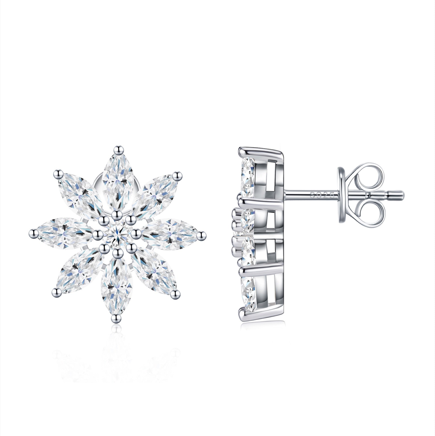 Cristallo Moissanite Flower Stud Earrings in Sterling Silver