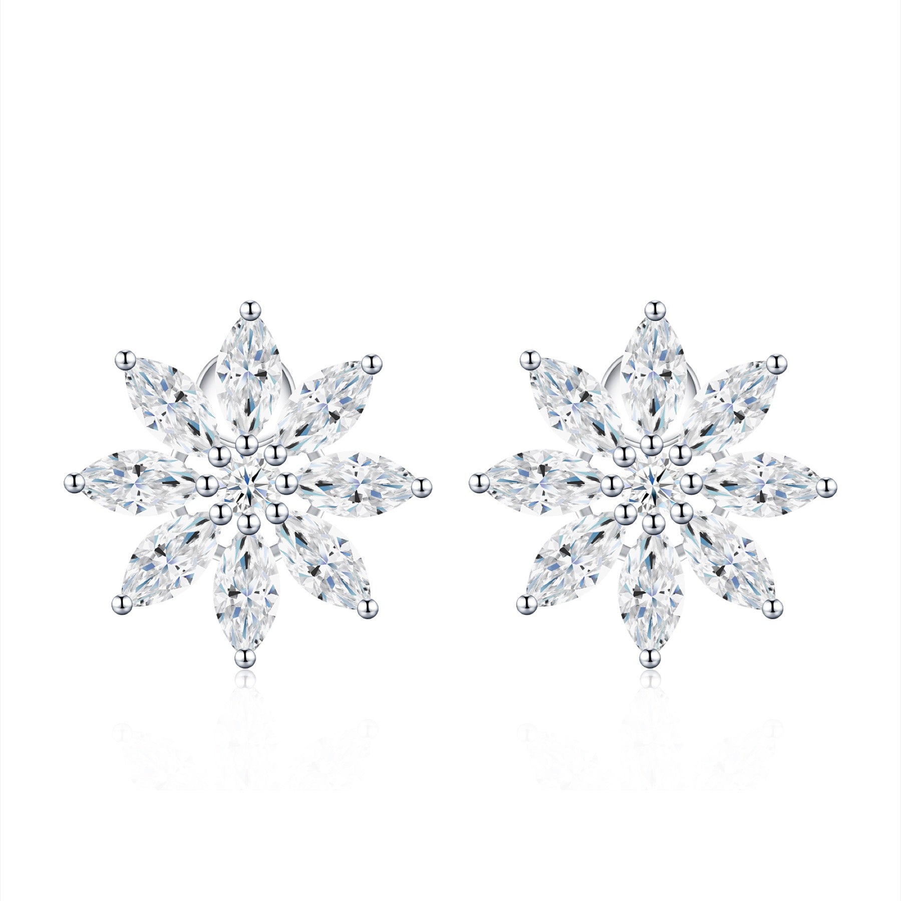Cristallo Moissanite Flower Stud Earrings in Sterling Silver