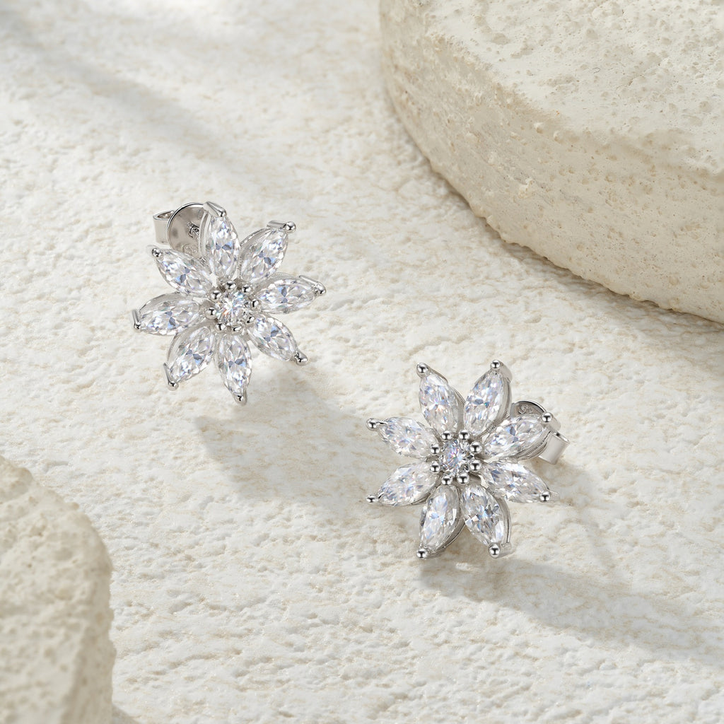 Cristallo Moissanite Flower Stud Earrings in Sterling Silver