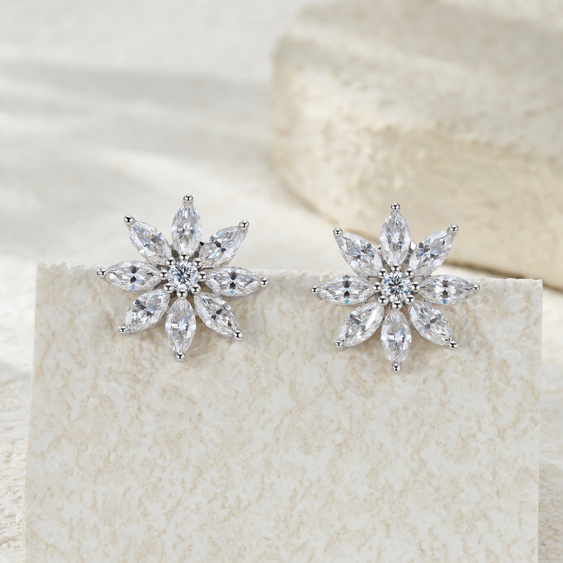 Cristallo Moissanite Flower Stud Earrings in Sterling Silver