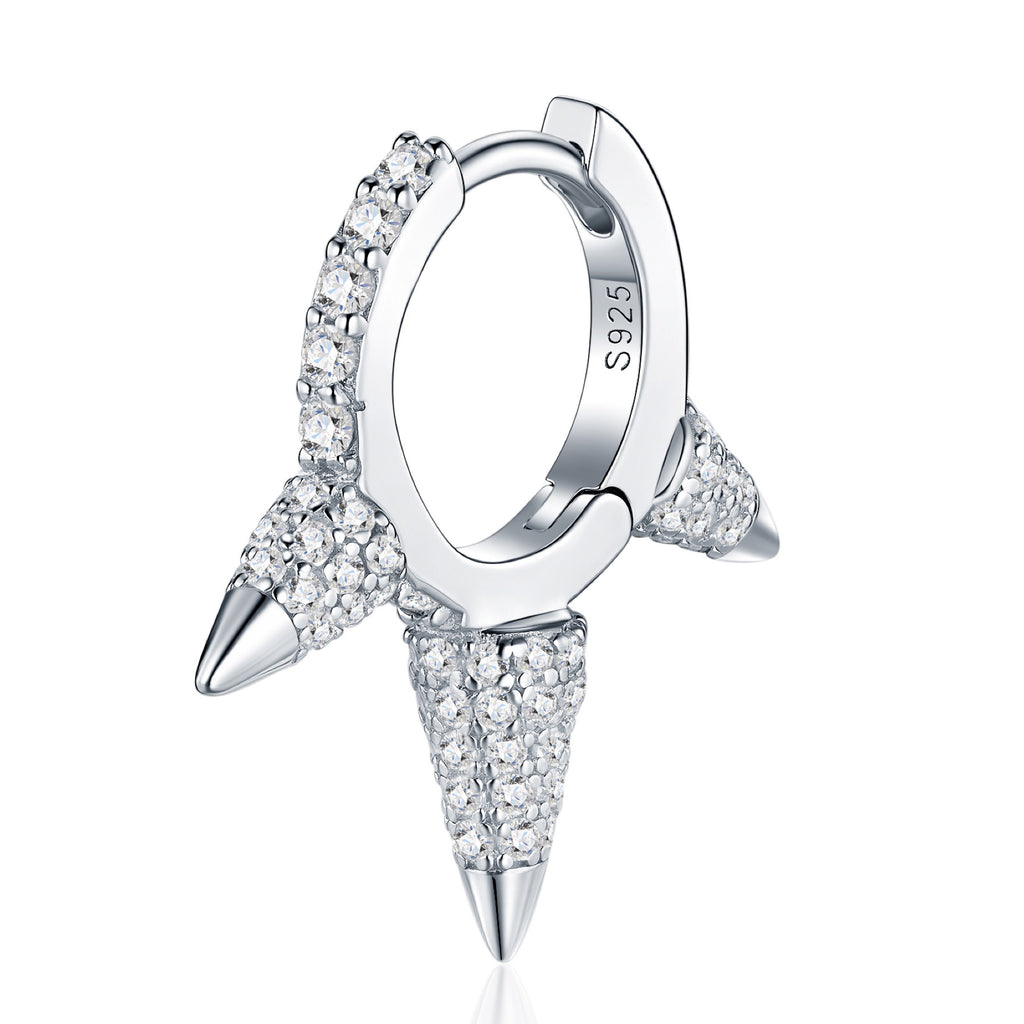 Spina Moissanite Drop Huggie Hoop Earrings in Sterling Silver