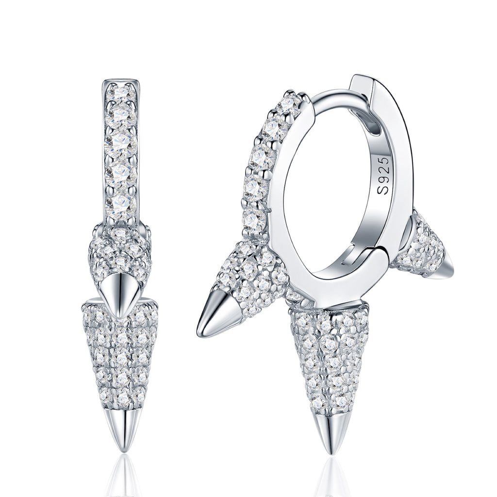 Spina Moissanite Drop Huggie Hoop Earrings in Sterling Silver