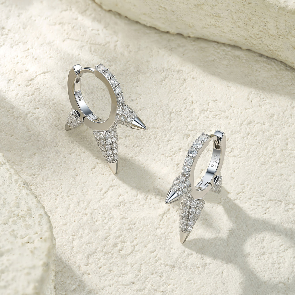 Spina Moissanite Drop Huggie Hoop Earrings in Sterling Silver