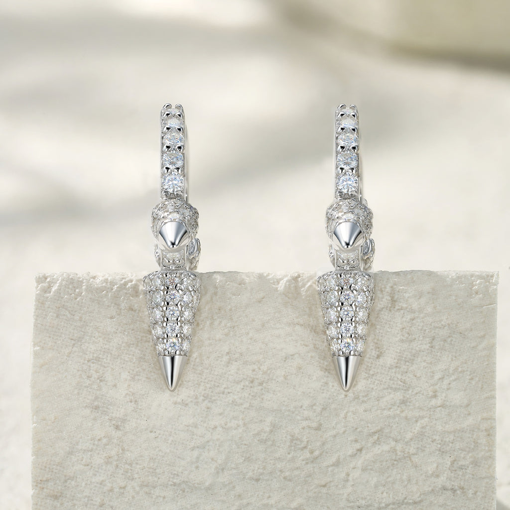 Spina Moissanite Drop Huggie Hoop Earrings in Sterling Silver