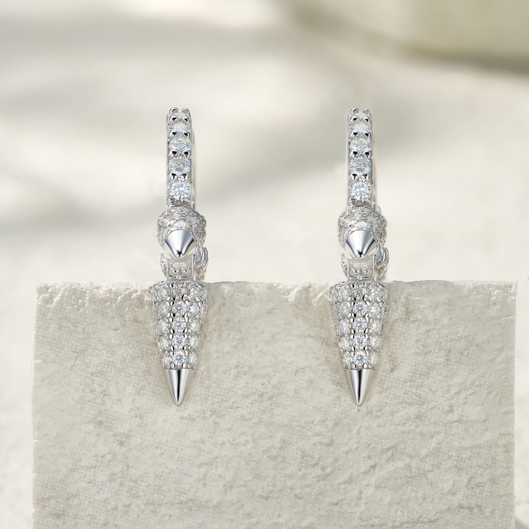 Spina Moissanite Drop Huggie Hoop Earrings in Sterling Silver