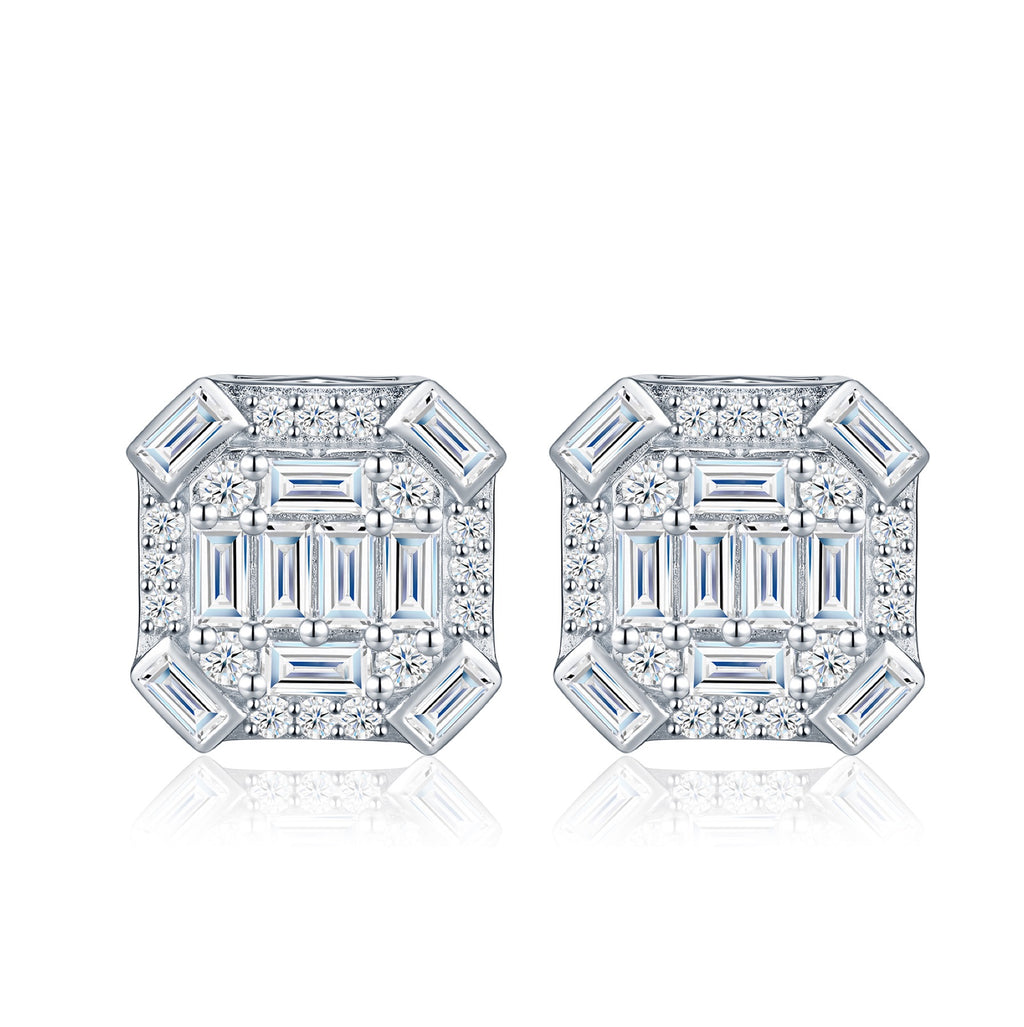 Smeraldo Moissanite Stud Earrings in Sterling Silver
