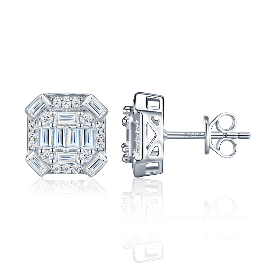 Smeraldo Moissanite Stud Earrings in Sterling Silver