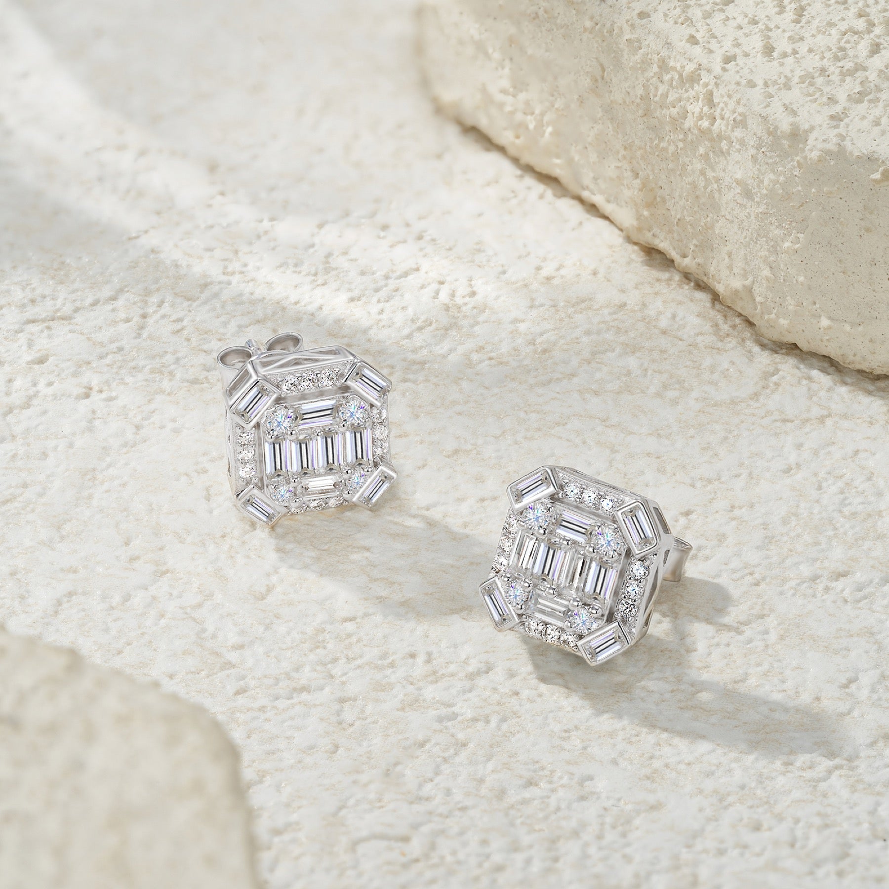 Smeraldo Moissanite Stud Earrings in Sterling Silver