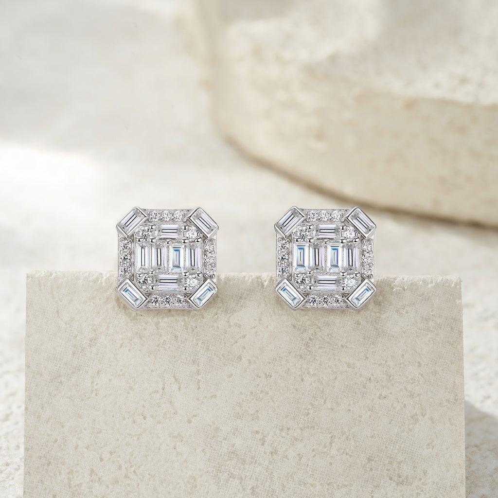 Smeraldo Moissanite Stud Earrings in Sterling Silver