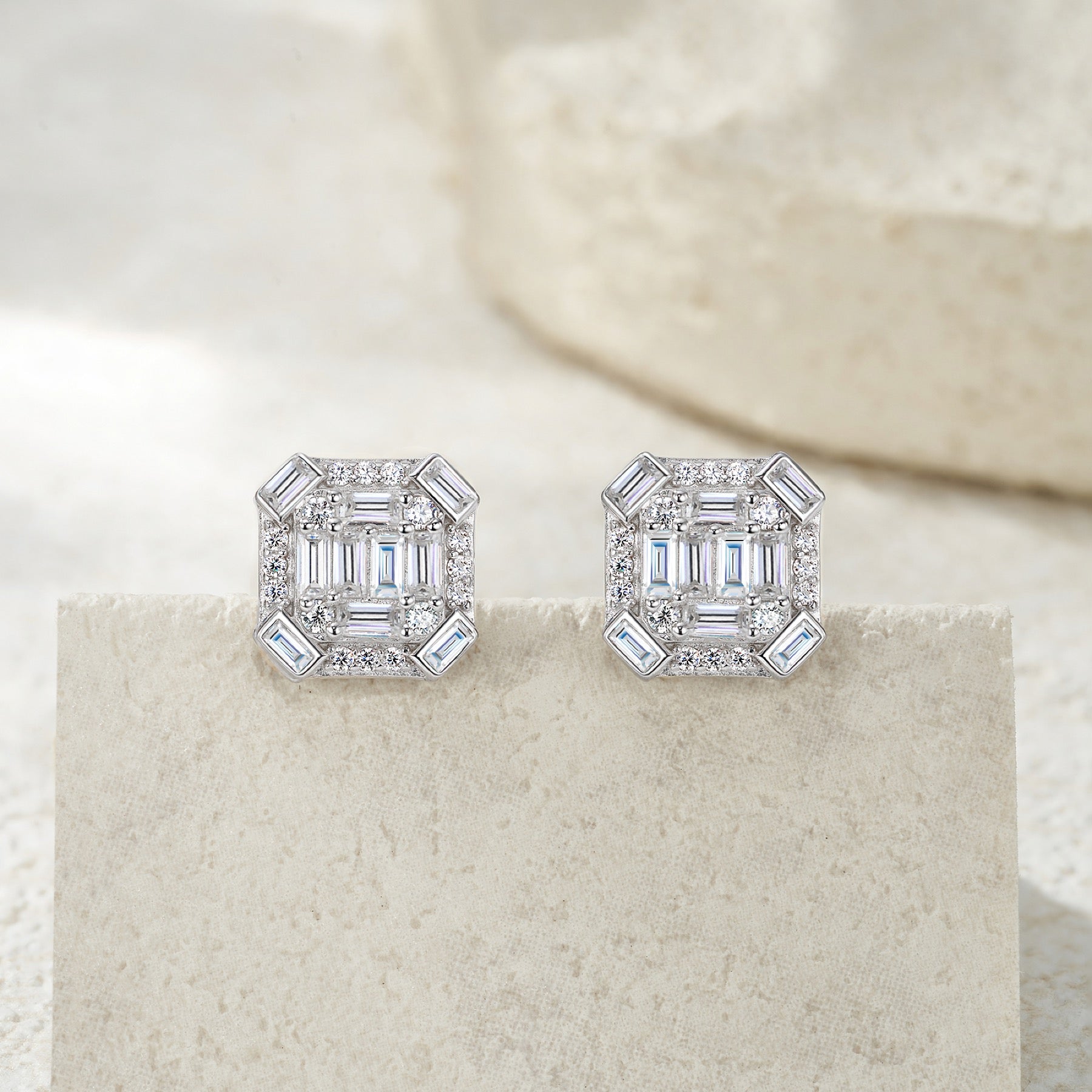 Smeraldo Moissanite Stud Earrings in Sterling Silver