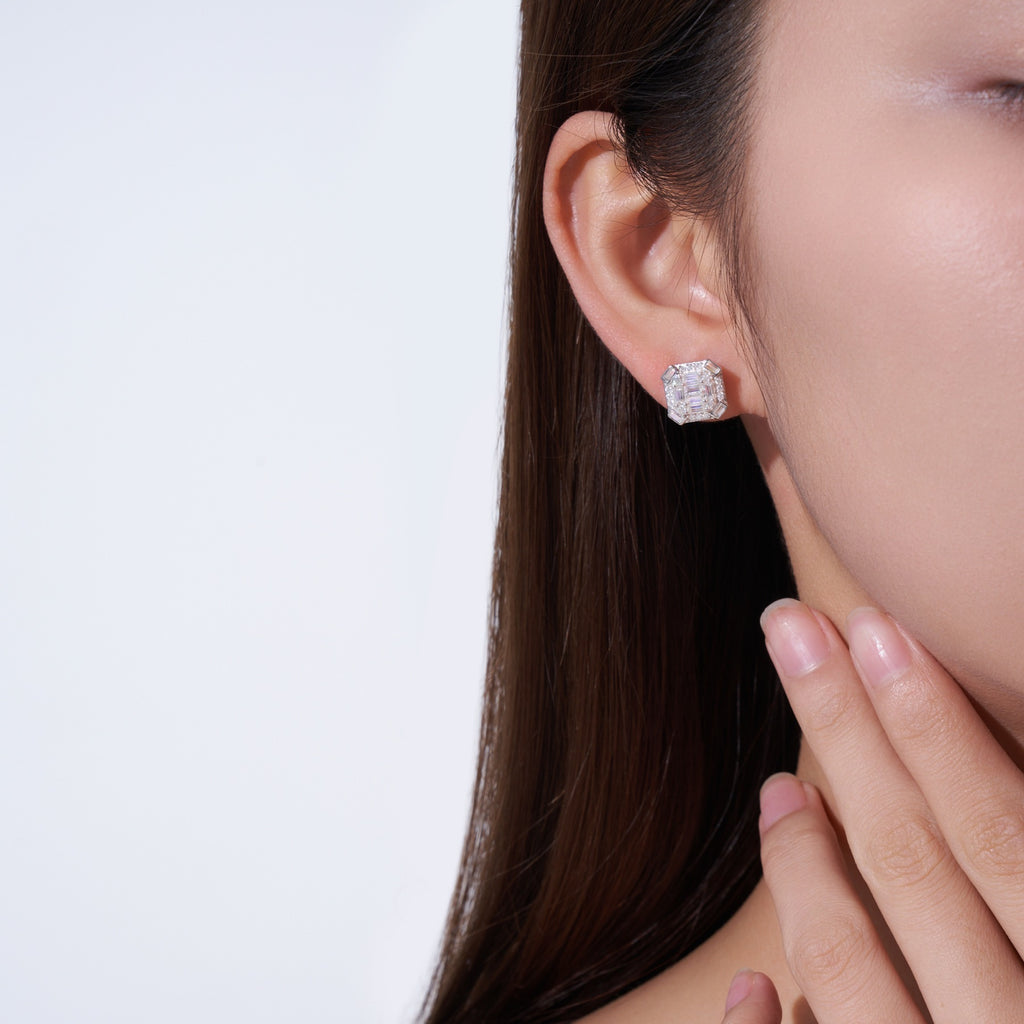 Smeraldo Moissanite Stud Earrings in Sterling Silver