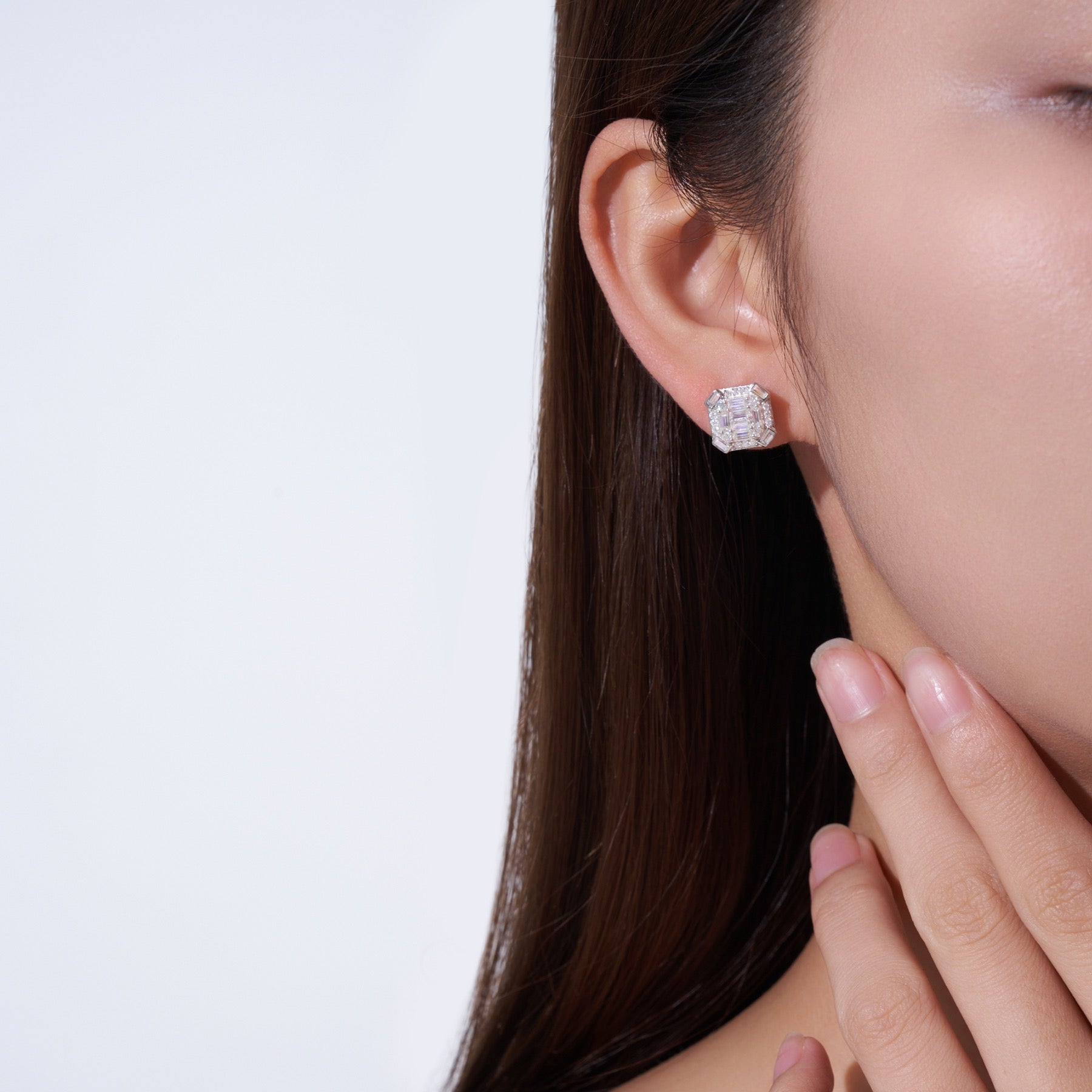 Smeraldo Moissanite Stud Earrings in Sterling Silver