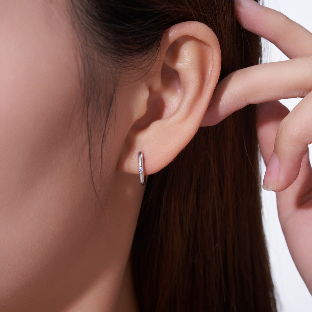 Semplice Moissanite Huggie Hoop Earrings in Sterling Silver