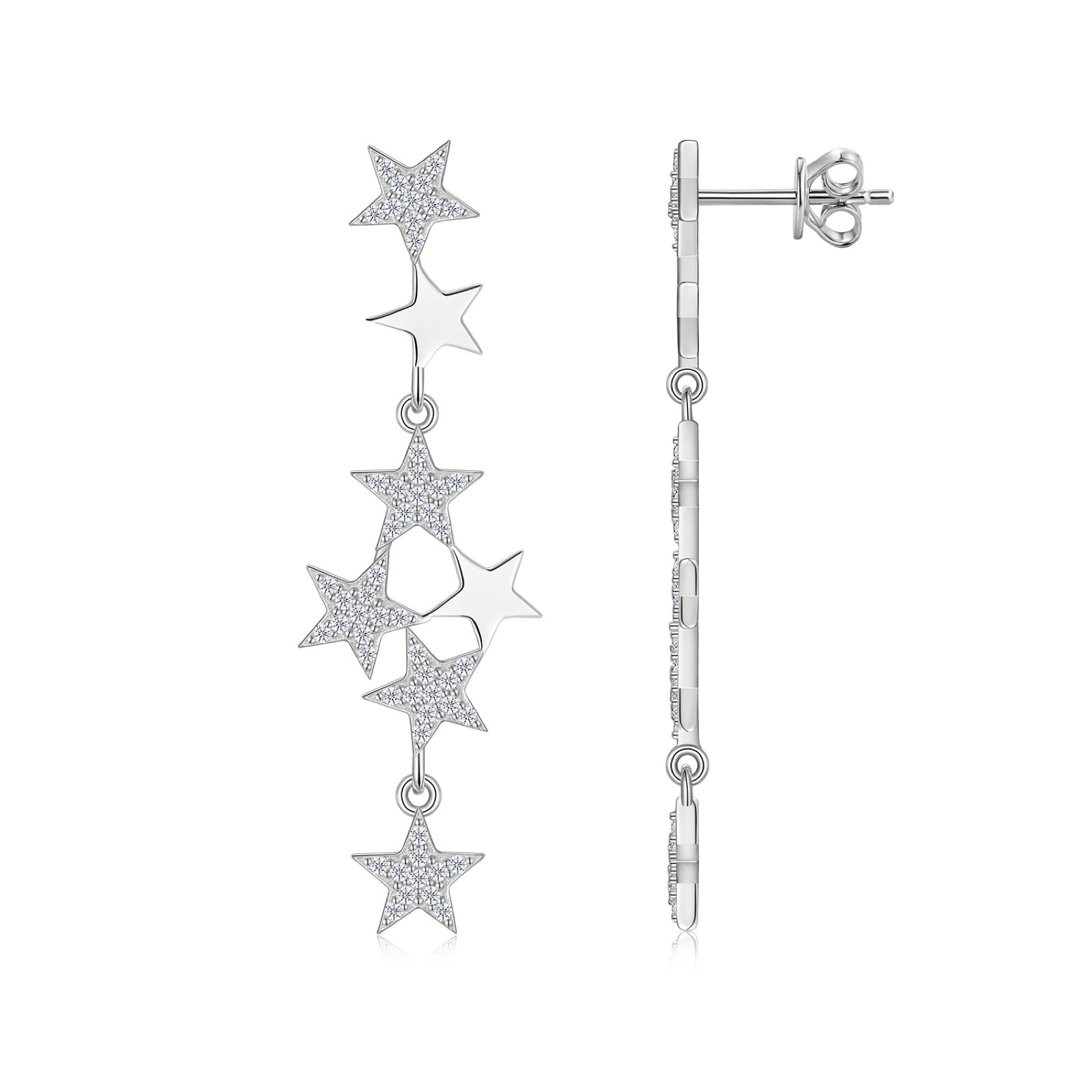 Stelline Moissanite Star Climber Earrings in Sterling Silver
