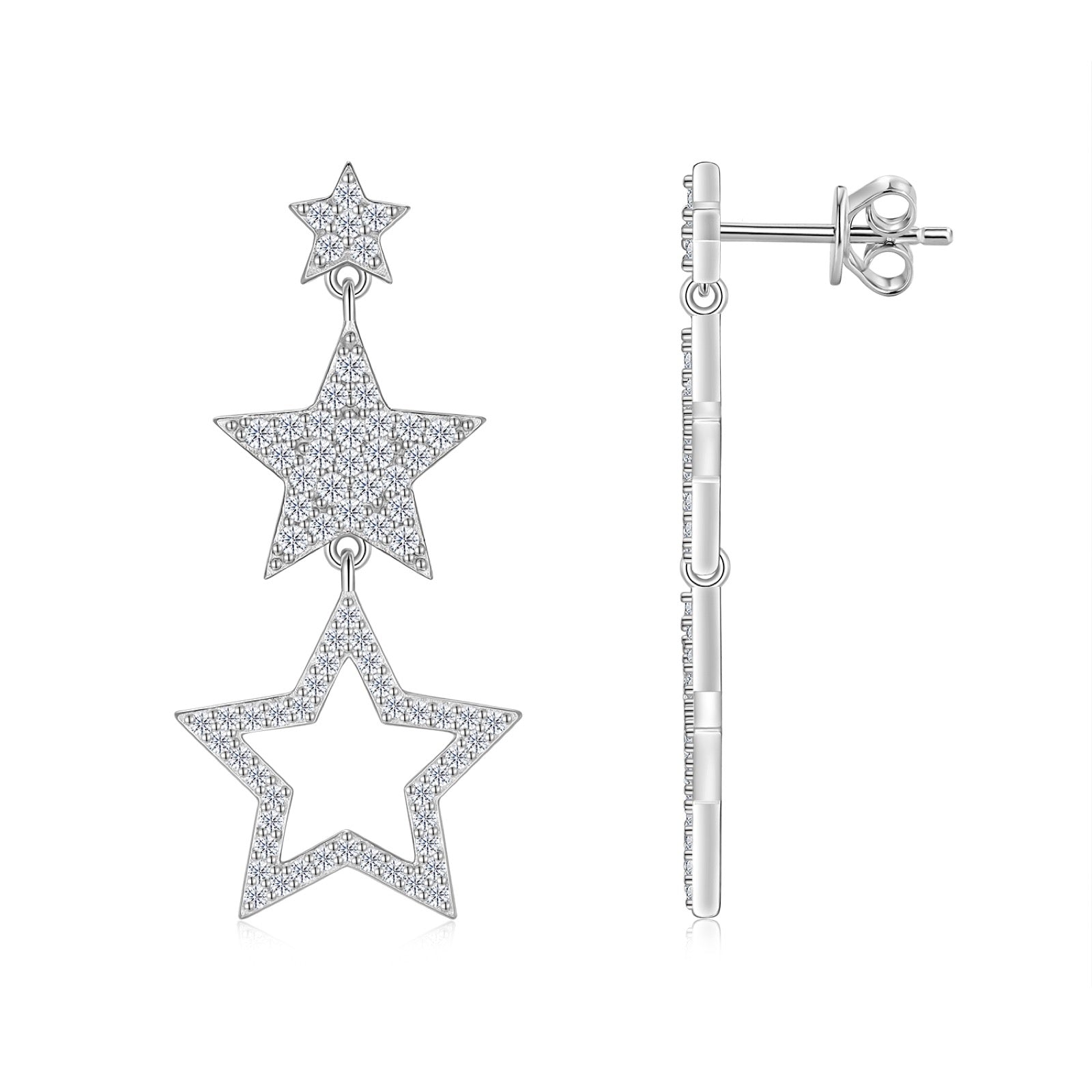 Cometina Moissanite Star Drop Earrings in Sterling Silver