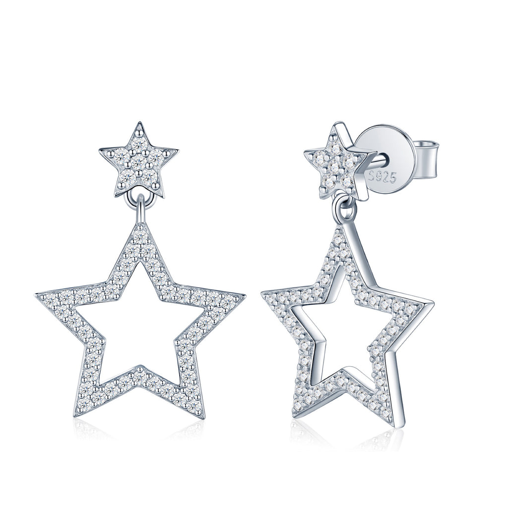 Astrella Moissanite Star Climber Earrings in Sterling Silver