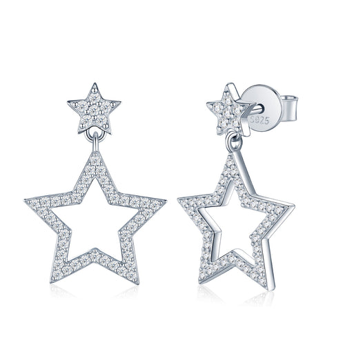 Astrella Moissanite Star Climber Earrings in Sterling Silver