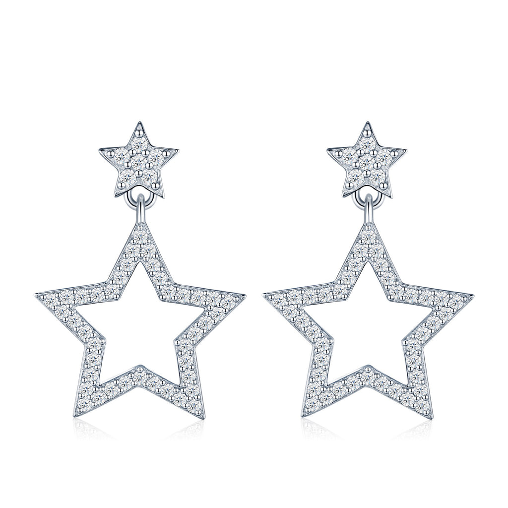 Astrella Moissanite Star Climber Earrings in Sterling Silver