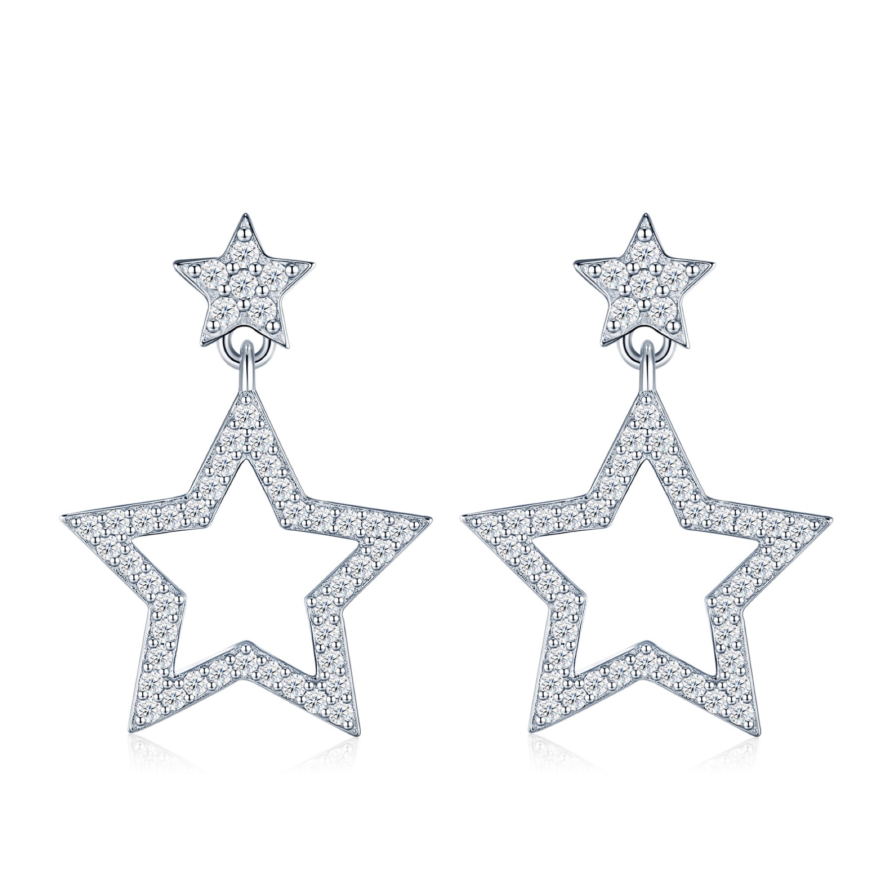 Astrella Moissanite Star Climber Earrings in Sterling Silver