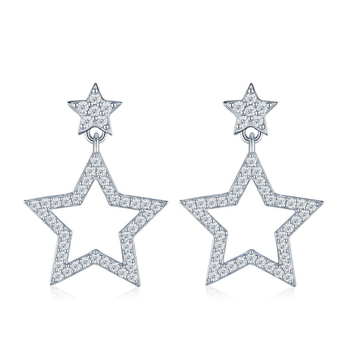 Astrella Moissanite Star Climber Earrings in Sterling Silver