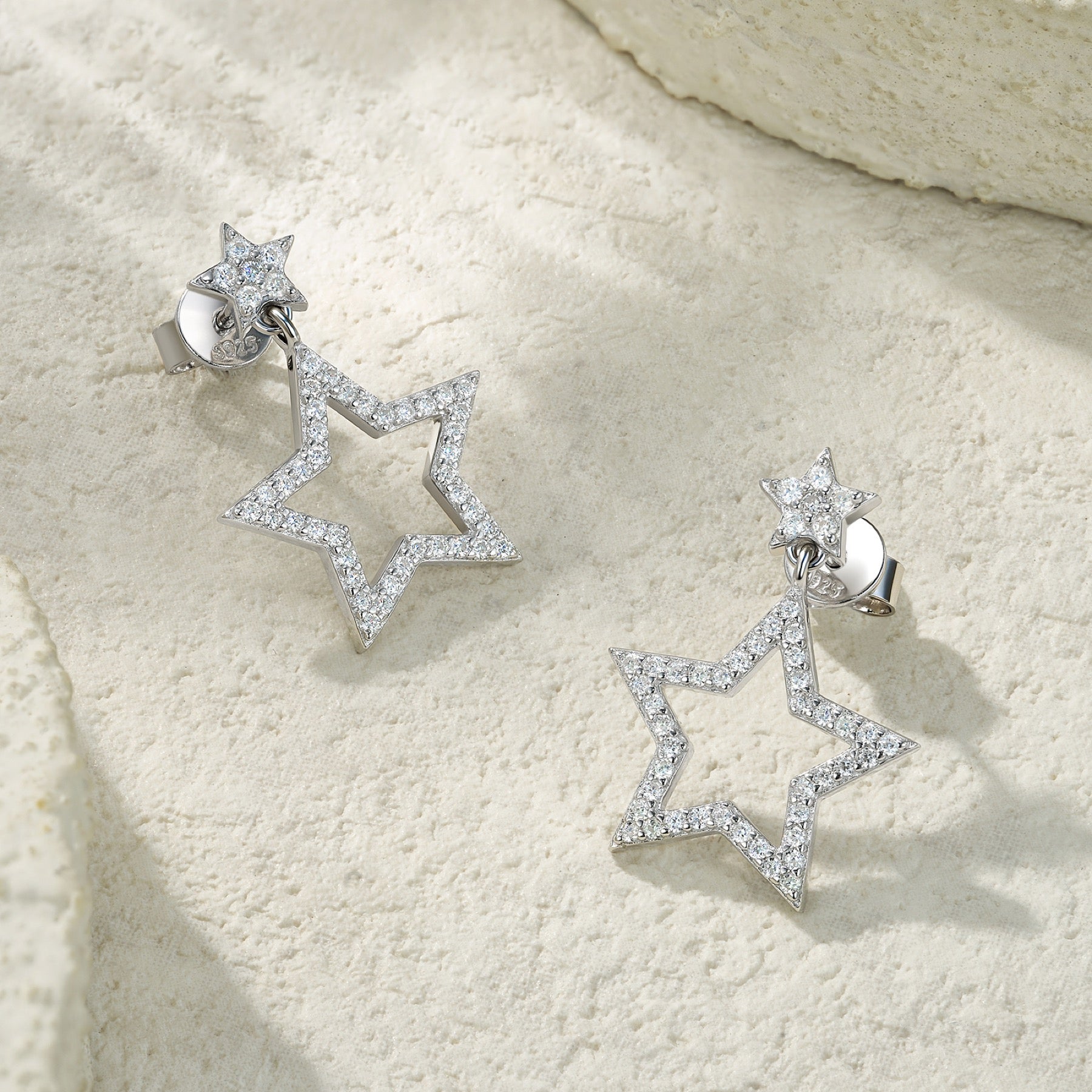 Astrella Moissanite Star Climber Earrings in Sterling Silver