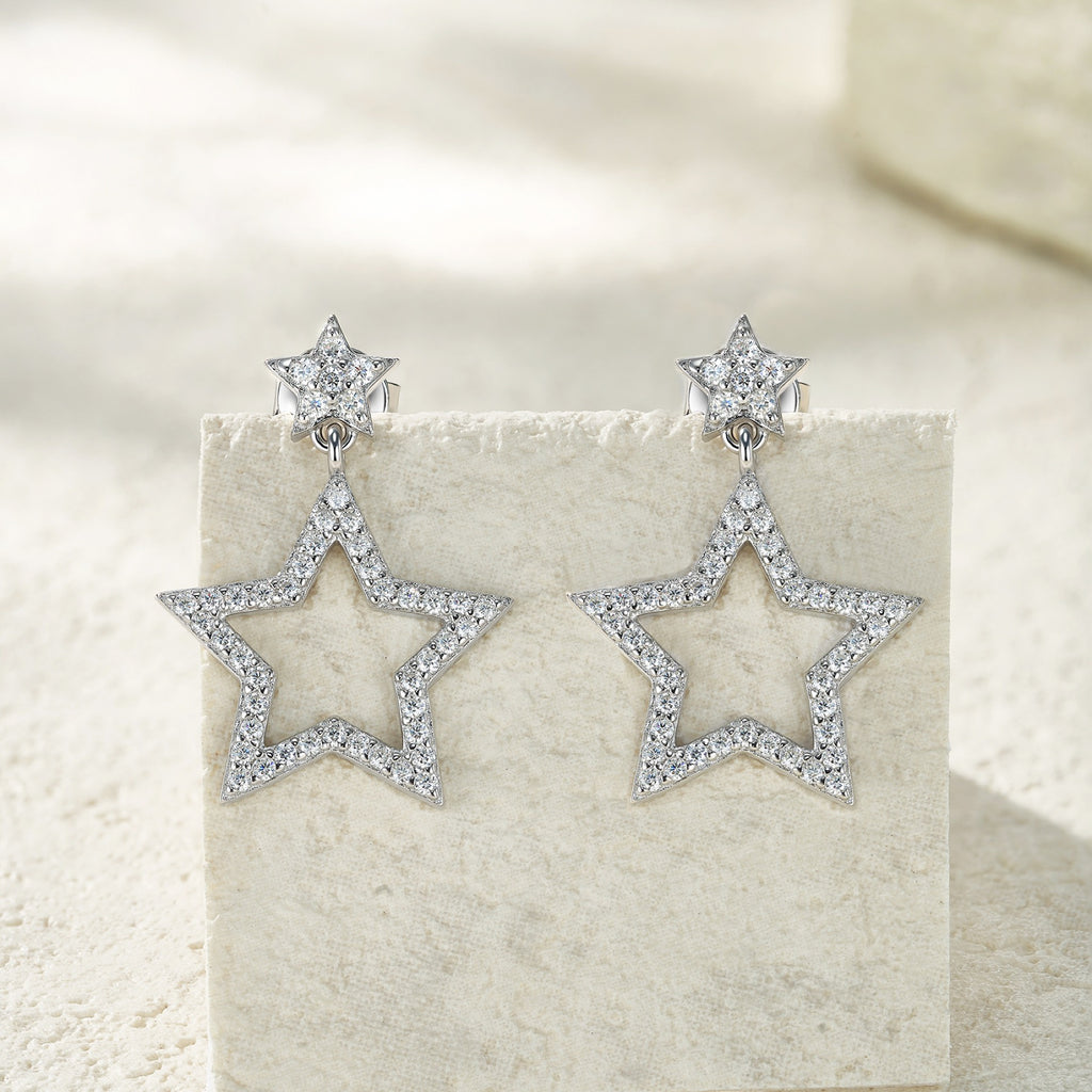 Astrella Moissanite Star Climber Earrings in Sterling Silver
