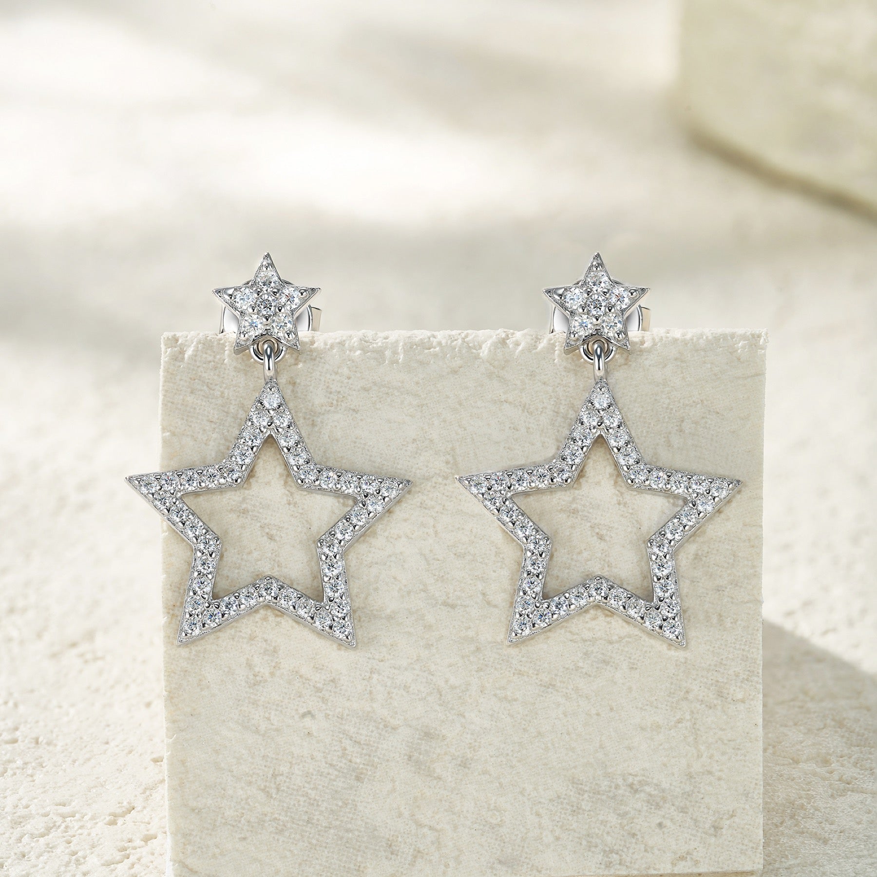 Astrella Moissanite Star Climber Earrings in Sterling Silver