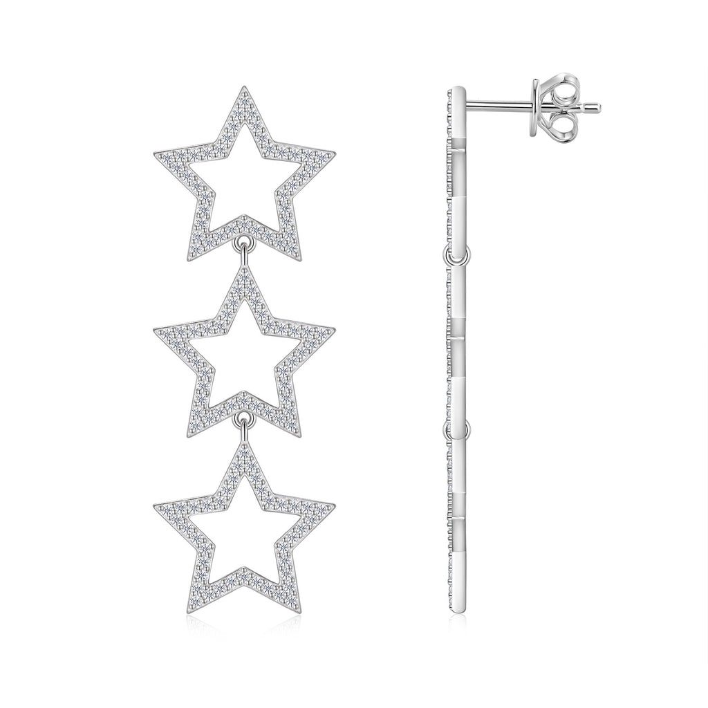 Polvere Moissanite Star Climber Earrings in Sterling Silver