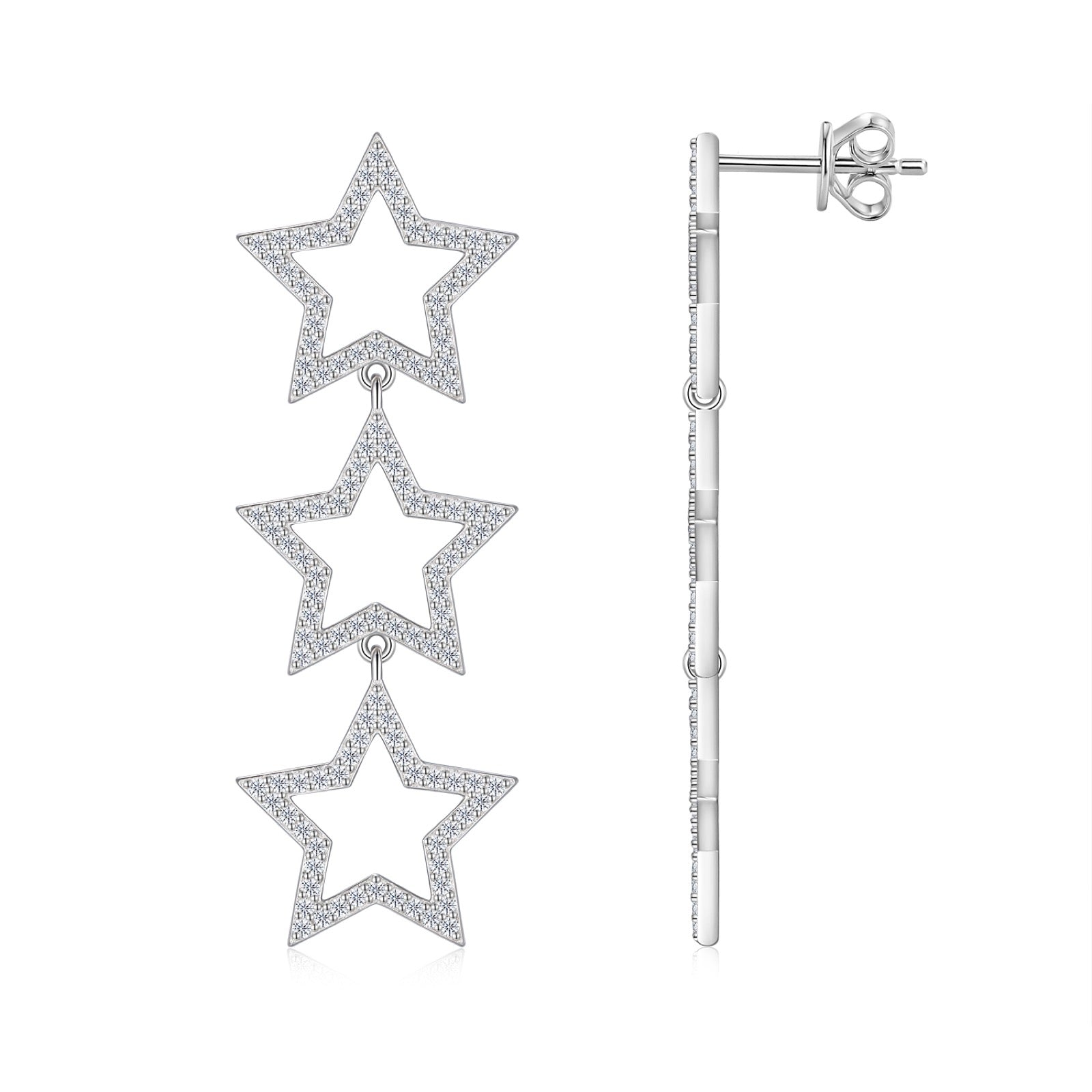 Polvere Moissanite Star Climber Earrings in Sterling Silver