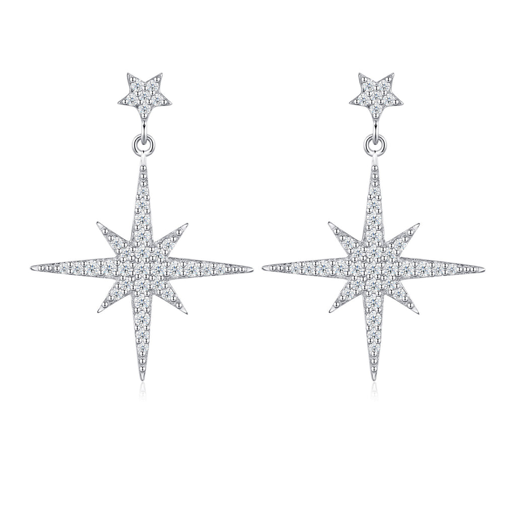 Bussola Moissanite Star Stud Earrings in Sterling Silver
