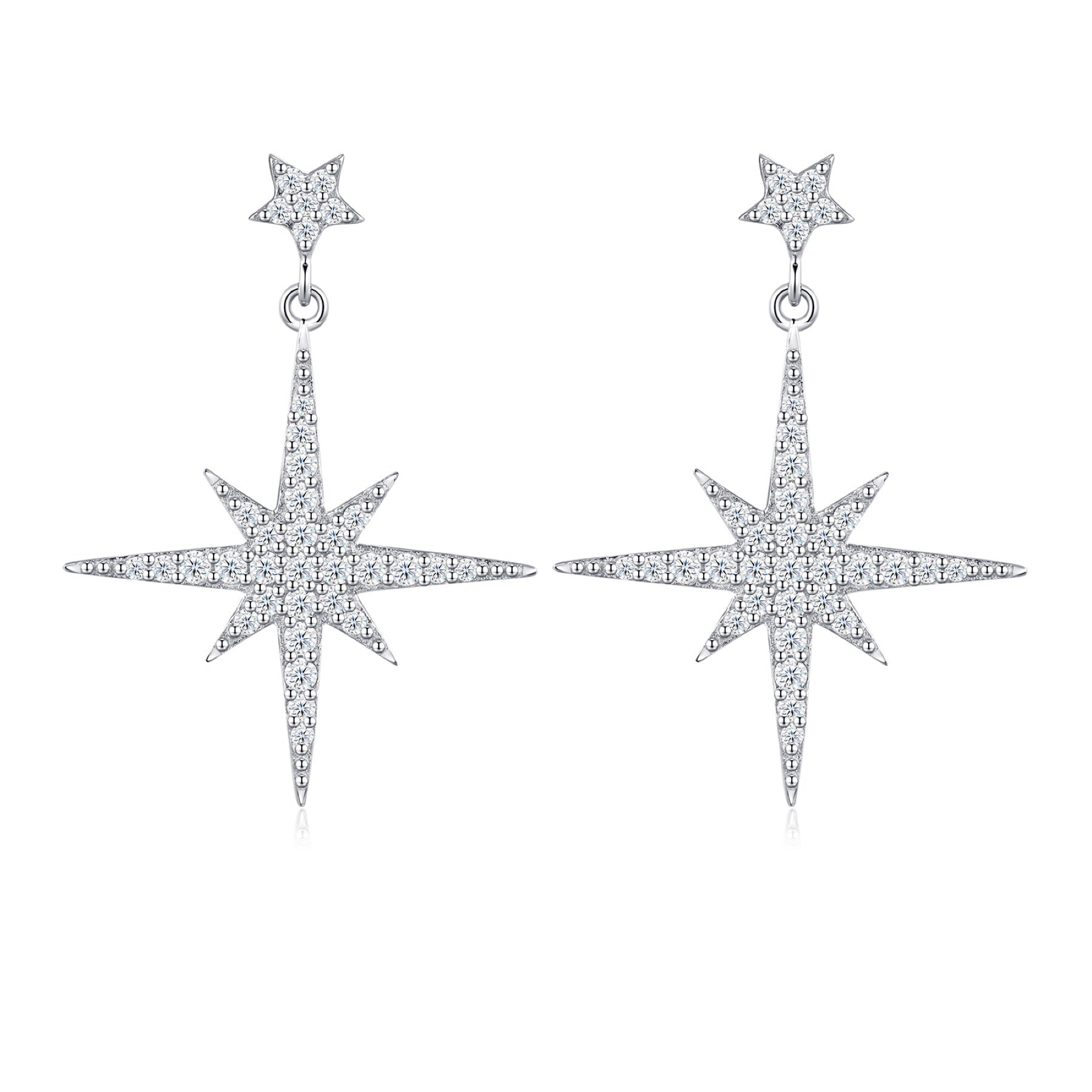 Bussola Moissanite Star Stud Earrings in Sterling Silver