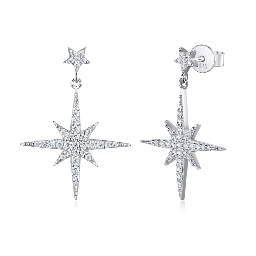 Bussola Moissanite Star Stud Earrings in Sterling Silver