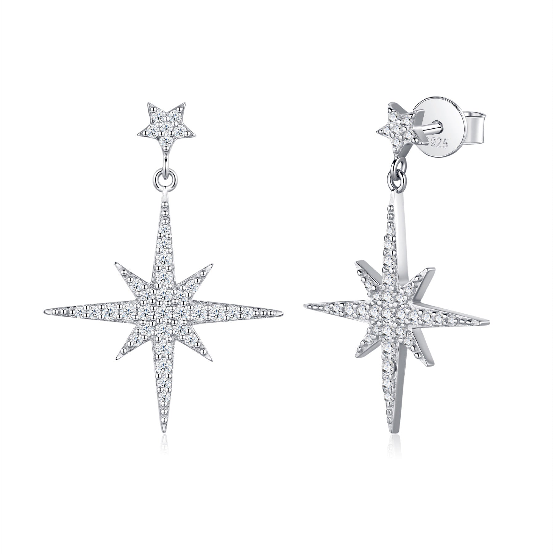 Bussola Moissanite Star Stud Earrings in Sterling Silver