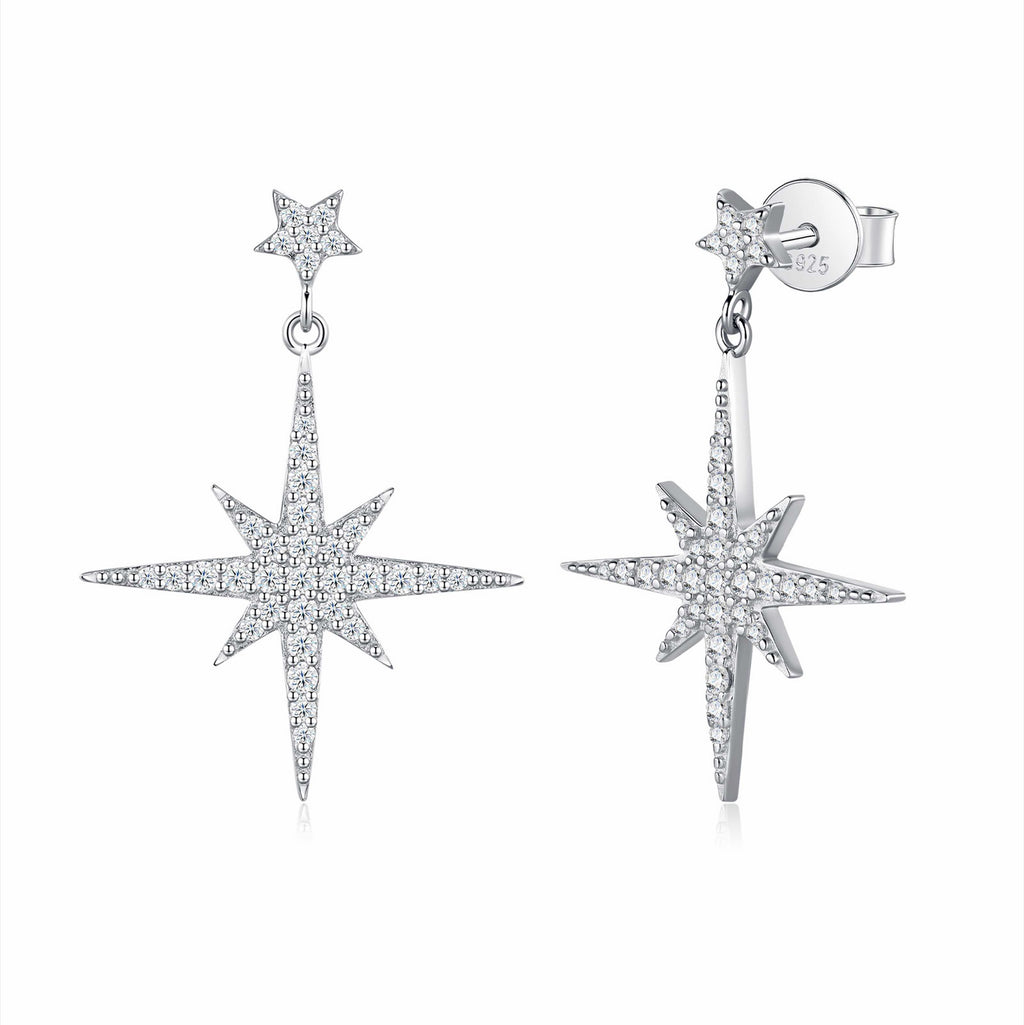 Bussola Moissanite Star Stud Earrings in Sterling Silver