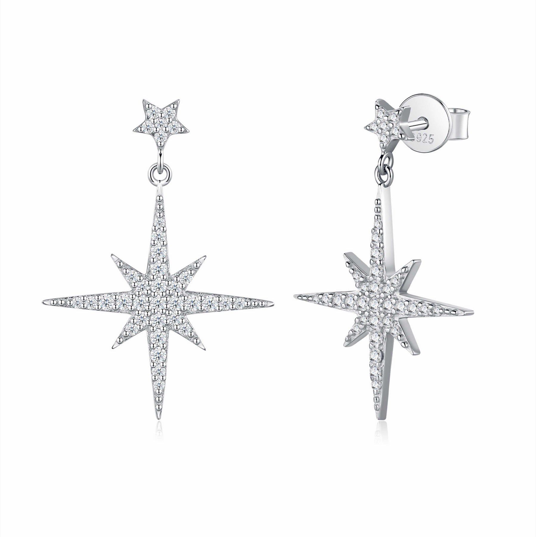 Bussola Moissanite Star Stud Earrings in Sterling Silver