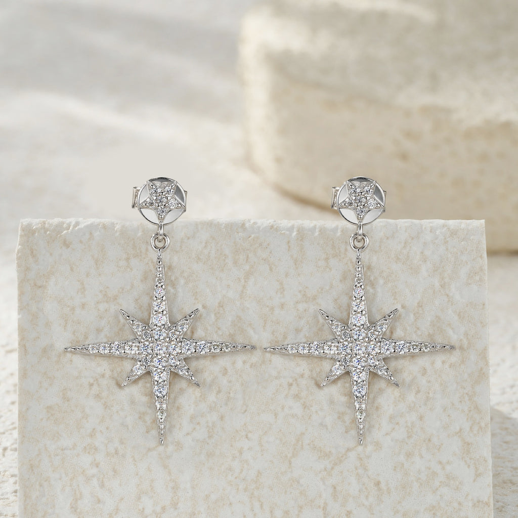 Bussola Moissanite Star Stud Earrings in Sterling Silver