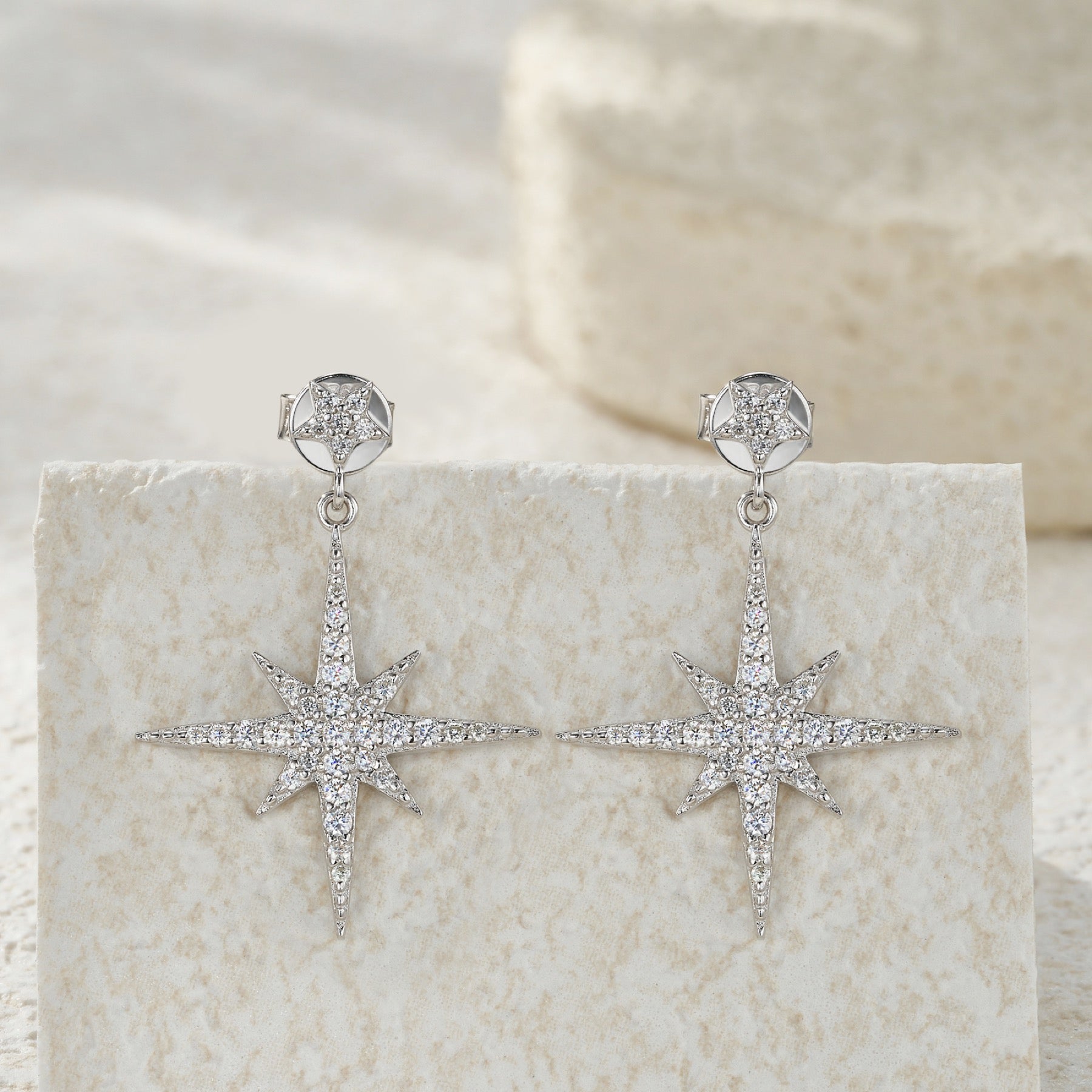 Bussola Moissanite Star Stud Earrings in Sterling Silver