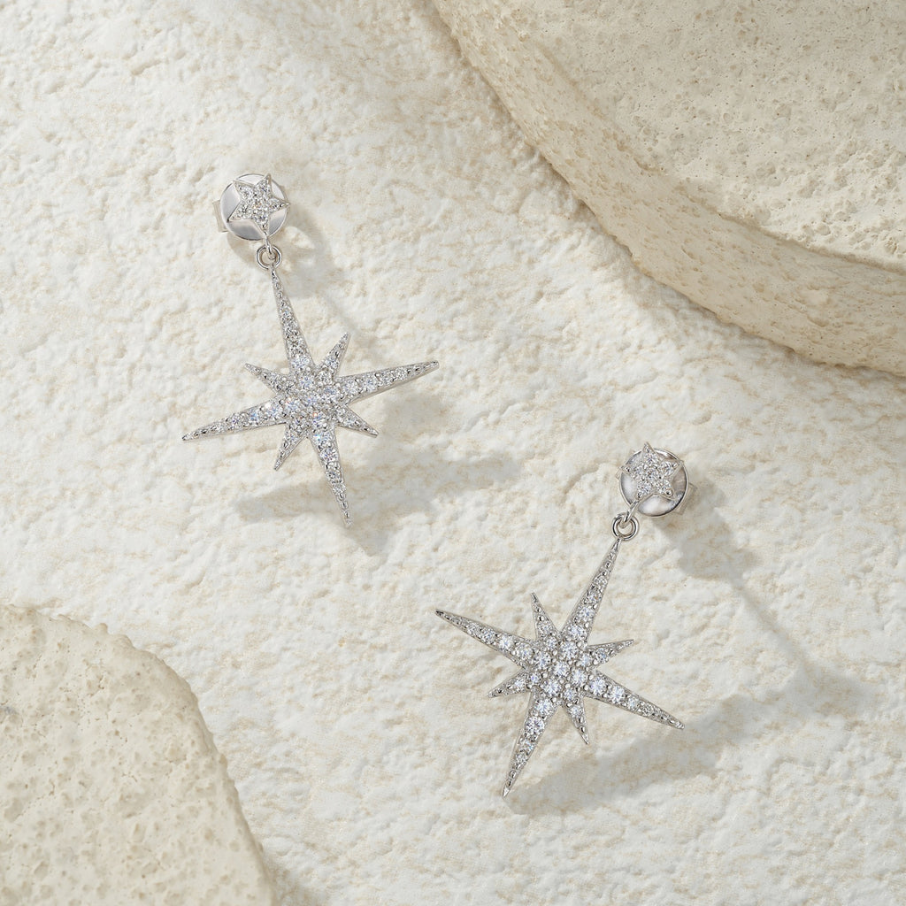 Bussola Moissanite Star Stud Earrings in Sterling Silver