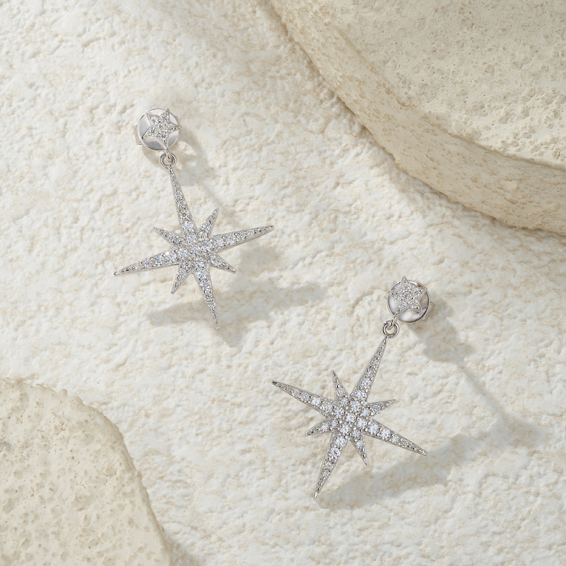 Bussola Moissanite Star Stud Earrings in Sterling Silver