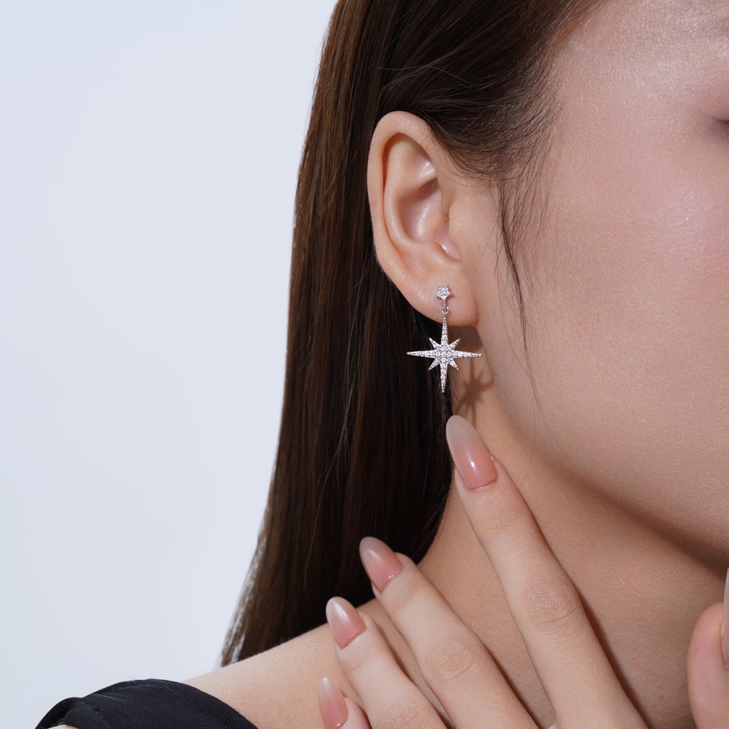 Bussola Moissanite Star Stud Earrings in Sterling Silver