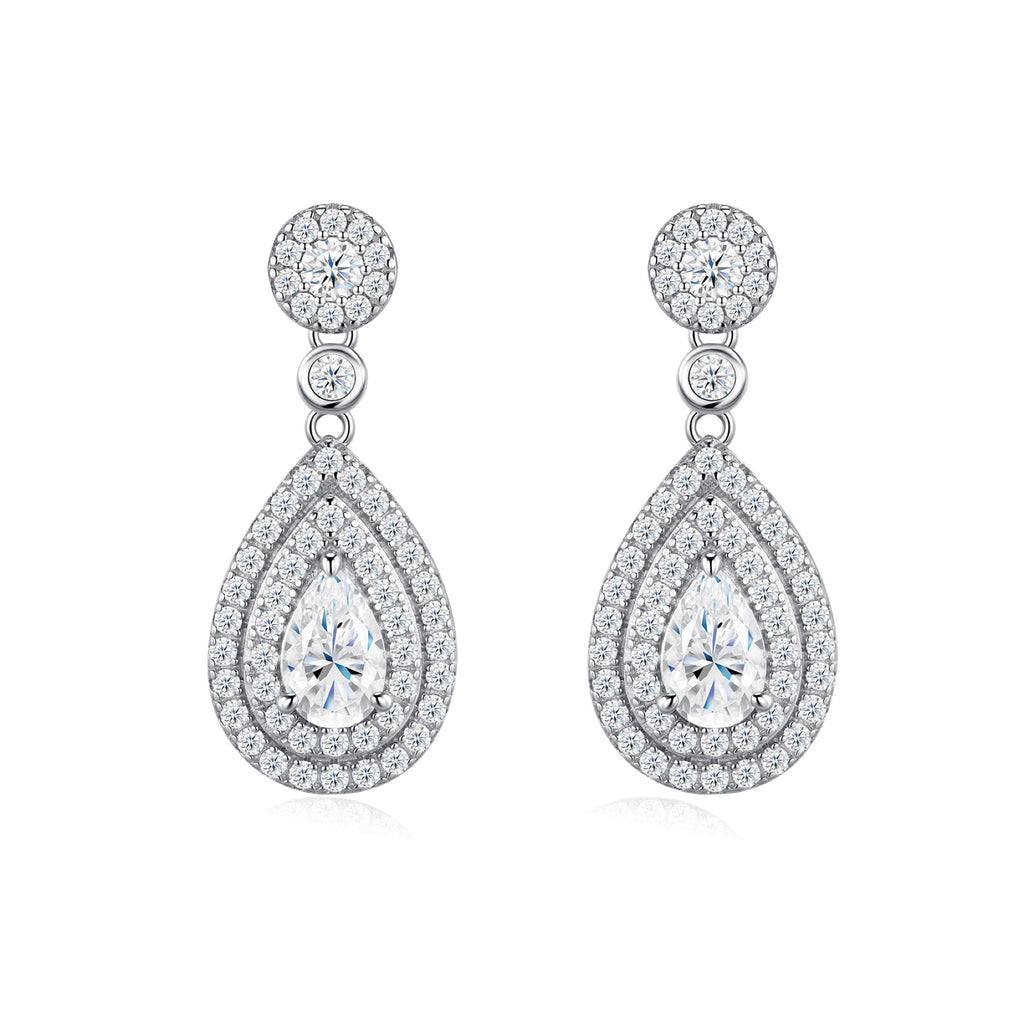 Duegocce Pear-Cut Moissanite Drop Stud Earrings in Sterling Silver